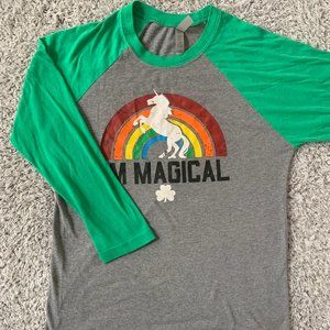 Magical Unicorn 3/4 Sleeve T-Shirt. Small. Next Level Apparel.